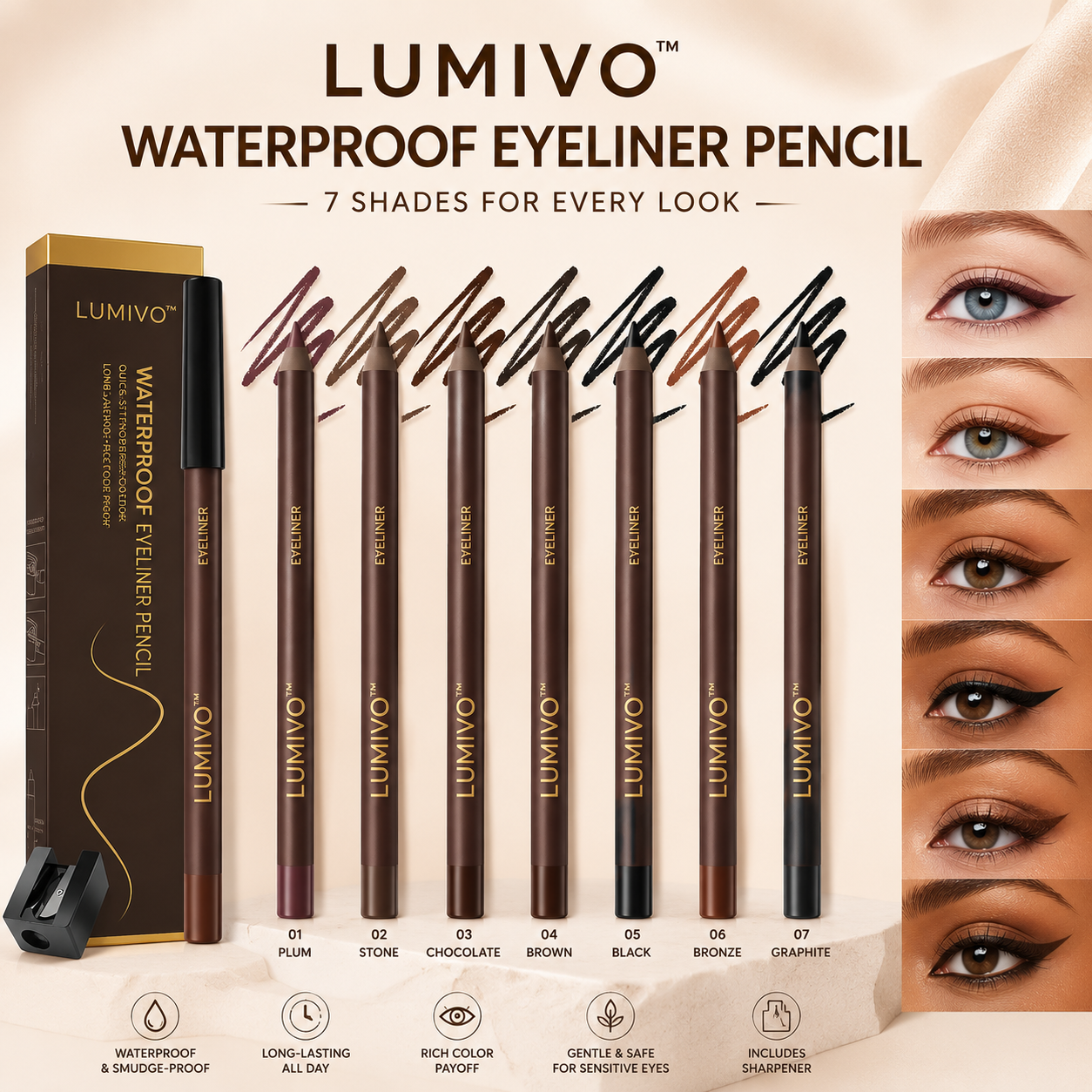 24HR Waterproof Eyeliner Pencil Set