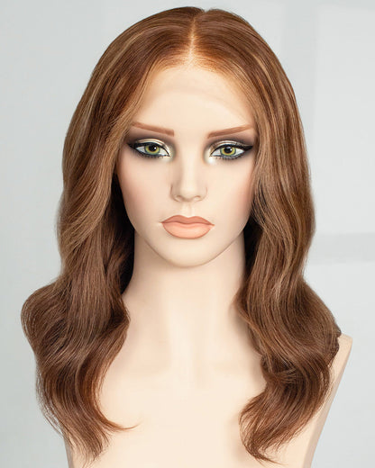 16" Honey Chestnut Waves Glueless Swiss Lace Closure Wig